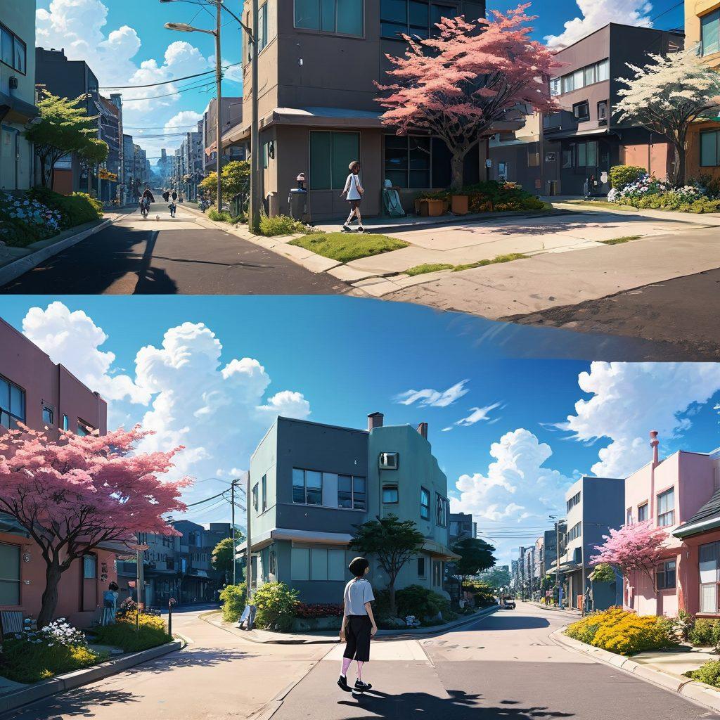 A captivating visual narrative illustrating the evolution of anime themes, featuring a split scene: on one side, a whimsical, pastel-colored scene of innocent childhood moments, and on the other, a darker, more intense depiction of adult themes with mature characters and provocative elements. The transition between the two should be seamless yet striking, symbolizing the transformative journey. Use a blend of vibrant colors and dramatic lighting to enhance the contrast. super-realistic. vibrant colors. contrast.